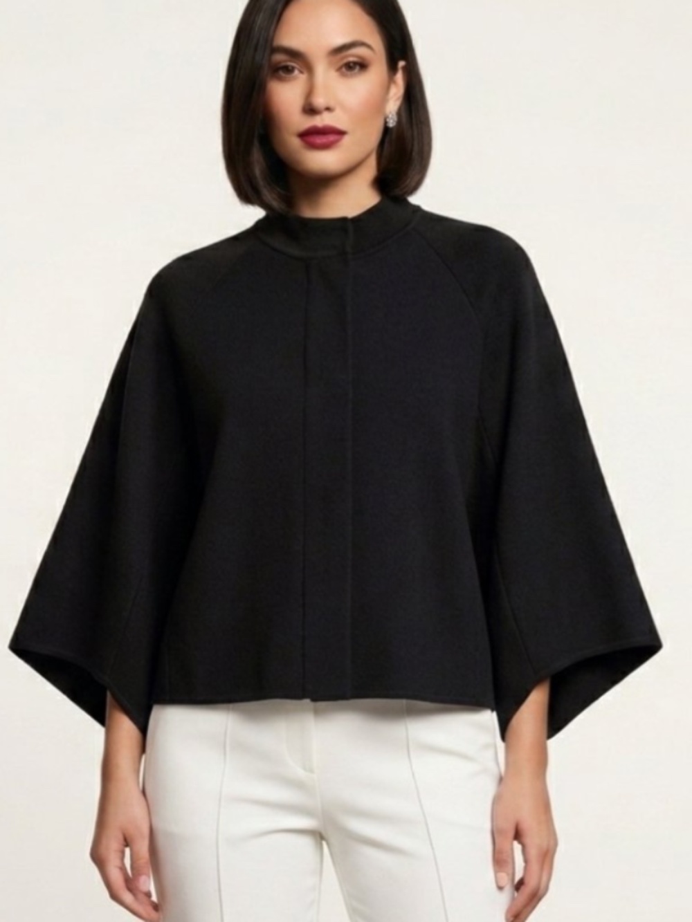 Brian Bailey Wool Mulberry Silk Cropped Topper Sweater Jacket Black